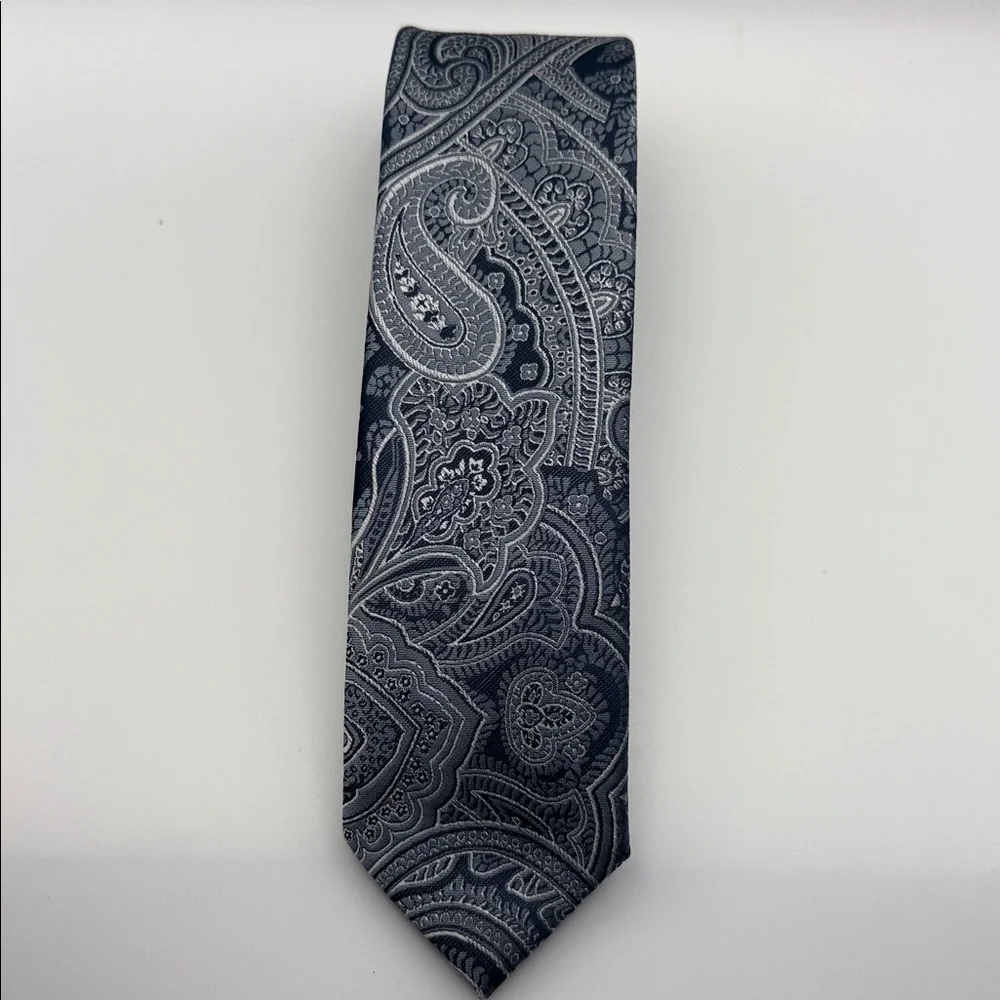 U.S. Polo Assn. Navy & Silvery Gray Paisley Hand Made Tie,Office,Formal